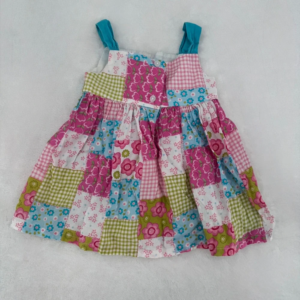 Kalula Kids Youngland Baby Girl Patchwork Floral Gingham Dress Size 12M Cotton